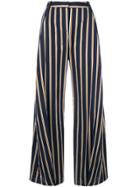 Palmer / Harding Striped Wide Leg Cropped Trousers - Blue