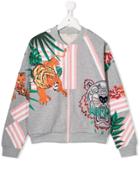 Kenzo Kids Teen Tiger Print Zipped Sweatshirt - Grey