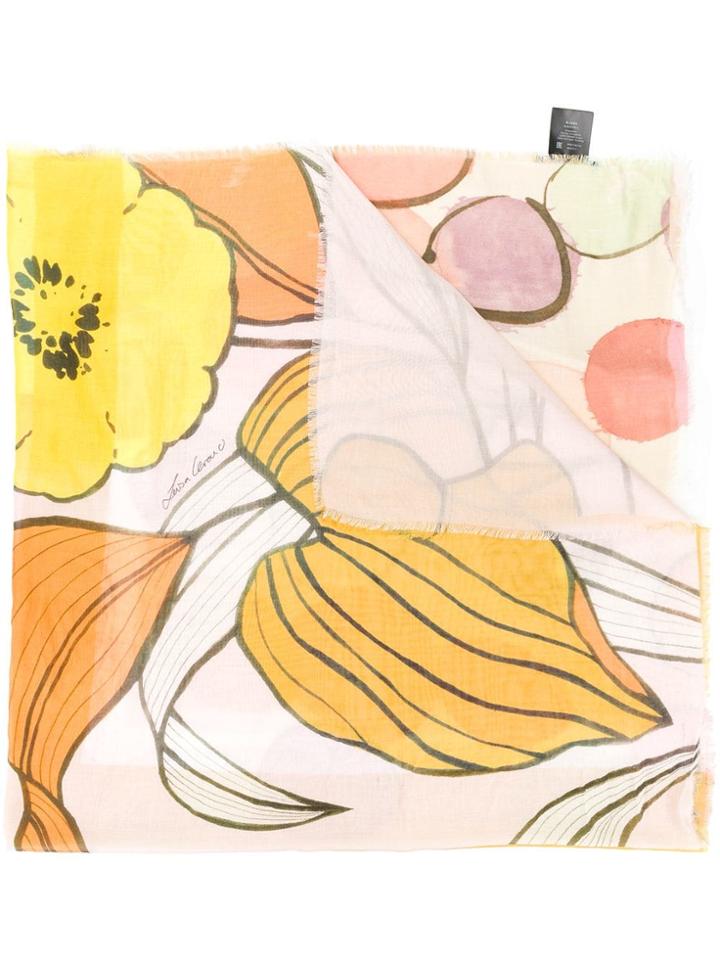 Luisa Cerano Floral Print Scarf - Yellow