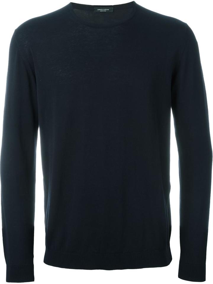Roberto Collina Crew Neck Jumper, Men's, Size: 54, Blue, Cotton