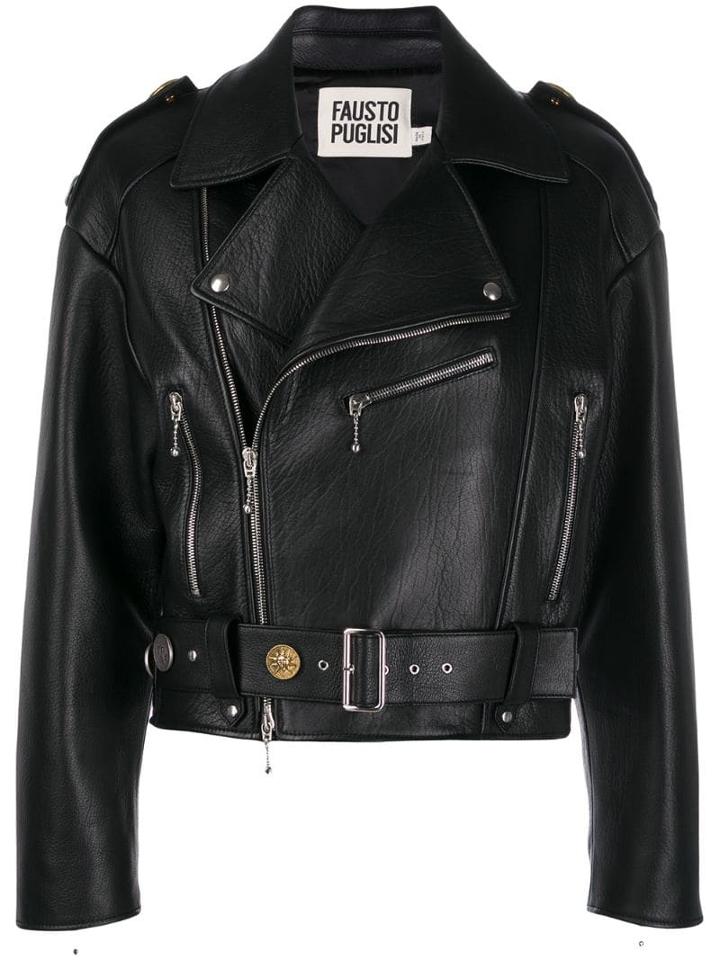 Fausto Puglisi Cropped Biker Jacket - Black