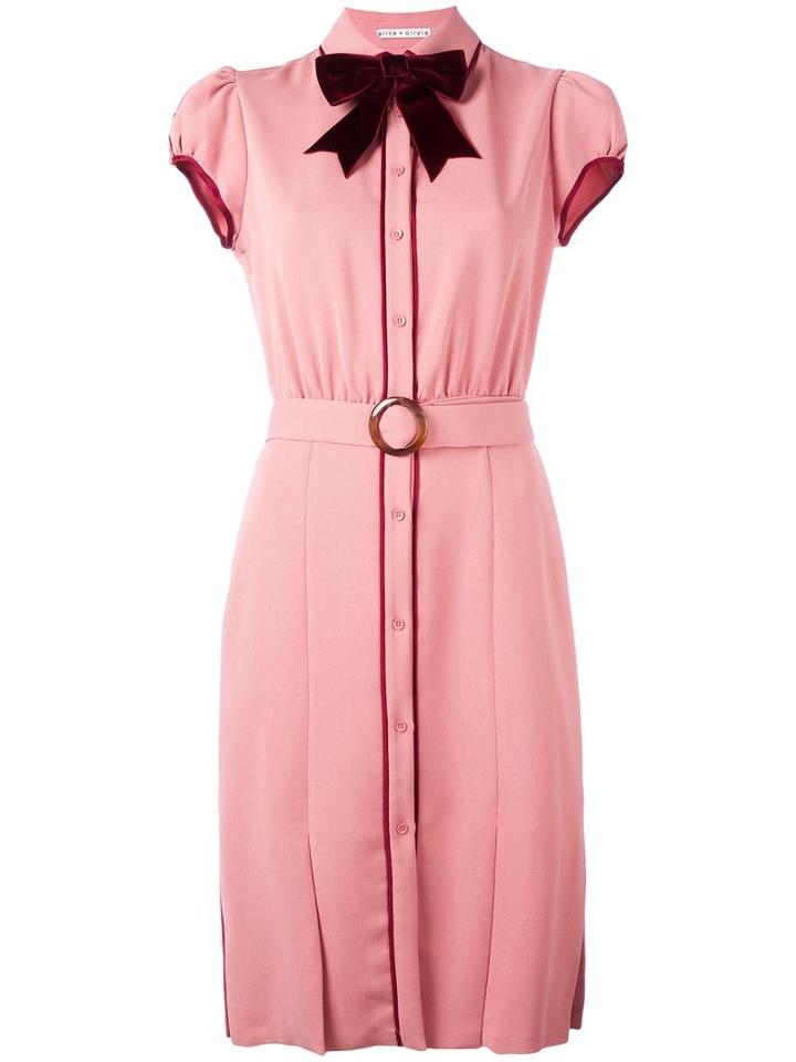 Alice+olivia Belted Buttoned Dress, Women's, Size: 6, Pink/purple, Polyester/spandex/elastane