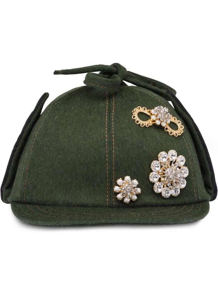 Miu Miu Embellished Cloth Cap - Green