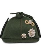 Miu Miu Embellished Cloth Cap - Green