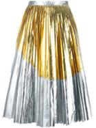 No21 Metallic Pleated Skirt, Women's, Size: 42, Grey, Cotton/polyurethane