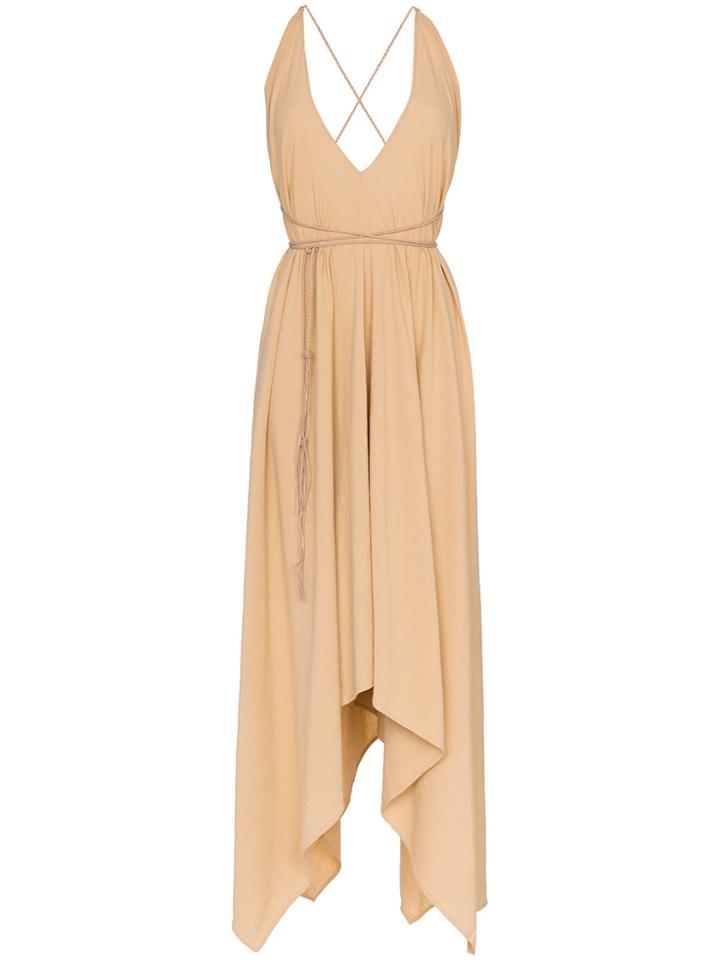 Caravana Yatzil Strappy V Neck Belted Cotton Maxi Dress - Nude &