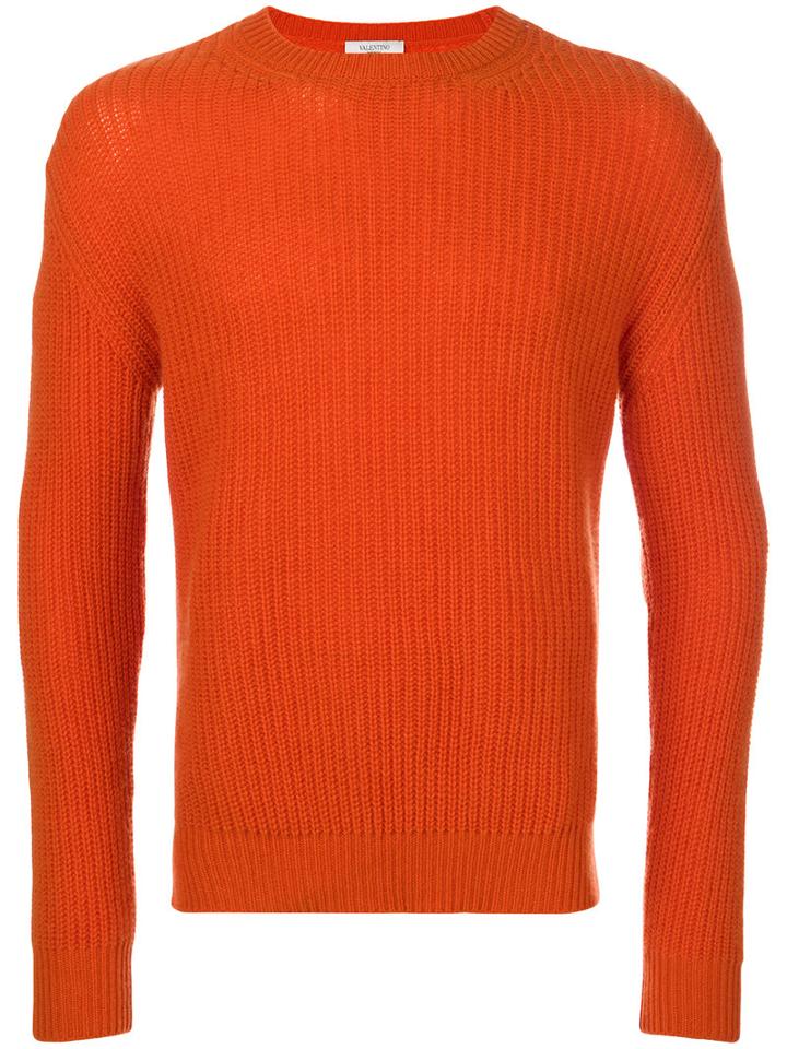 Valentino - Rib Knit Sweater - Men - Cashmere - Xs, Yellow/orange, Cashmere