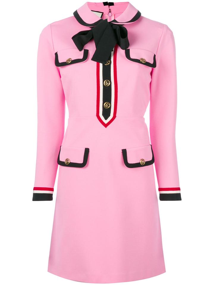 Gucci Bow Neck Web Trim Dress - Pink & Purple