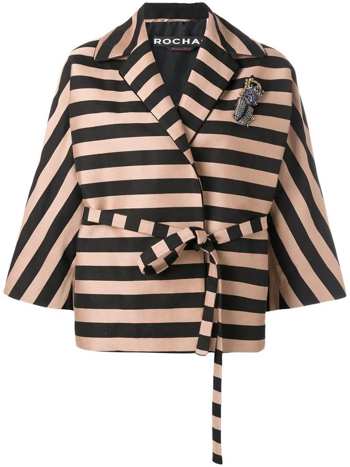 Rochas Embellished Striped Trench, Women's, Size: 40, Black, Cotton/polyester/silk/viscose