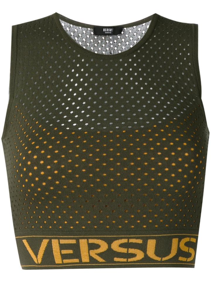 Versus Logo Print Net Top, Women's, Size: 44, Green, Viscose/polyester/spandex/elastane