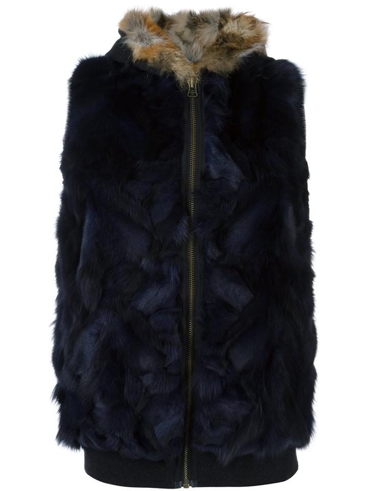 Mr & Mrs Italy Sleeveless Fur Coat, Women's, Size: Xs, Blue, Polyester/cotton/mink Fur/spandex/elastane