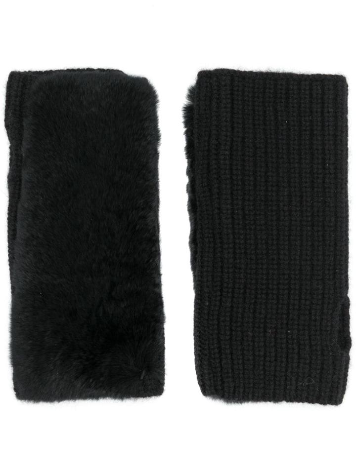 Yves Salomon Ribbed Mittens - Black