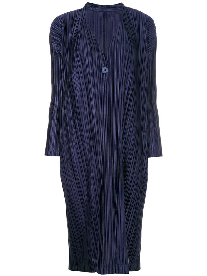 Pleats Please By Issey Miyake Long Pleated Cardigan - Blue