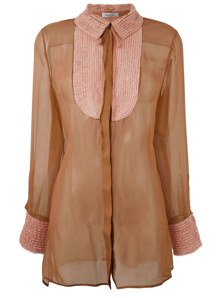 Valentino - Semi Sheer Blouse - Women - Silk/cotton/polyamide - 38, Brown, Silk/cotton/polyamide