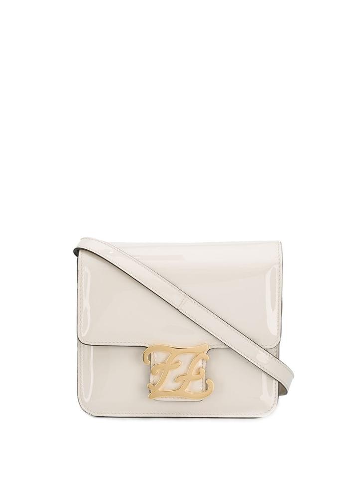 Fendi Ff Karligraphy Crossbody Bag - White