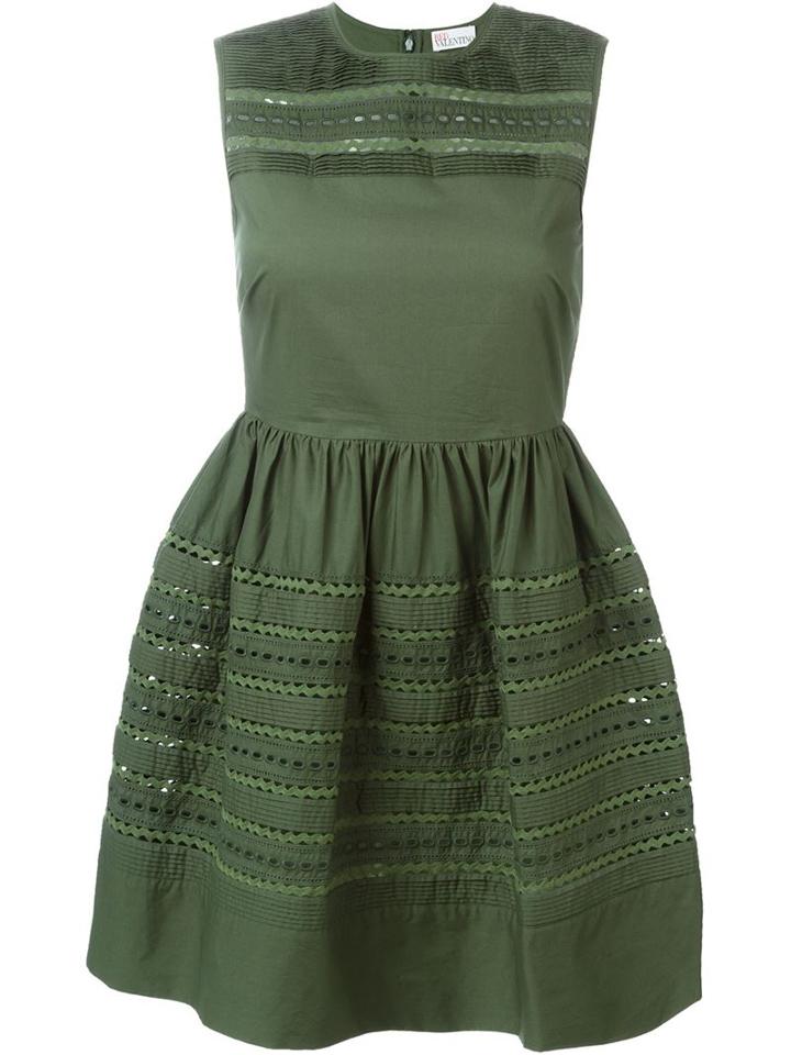Red Valentino Embroidered Sleeveless Dress, Women's, Size: 44, Green, Cotton/polyester
