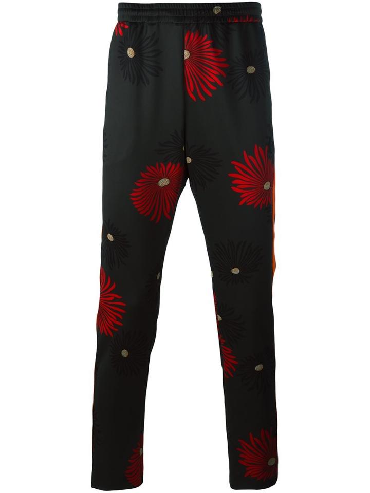 Msgm Floral Print Straight Trousers, Men's, Size: 46, Green, Polyester/spandex/elastane/polyamide