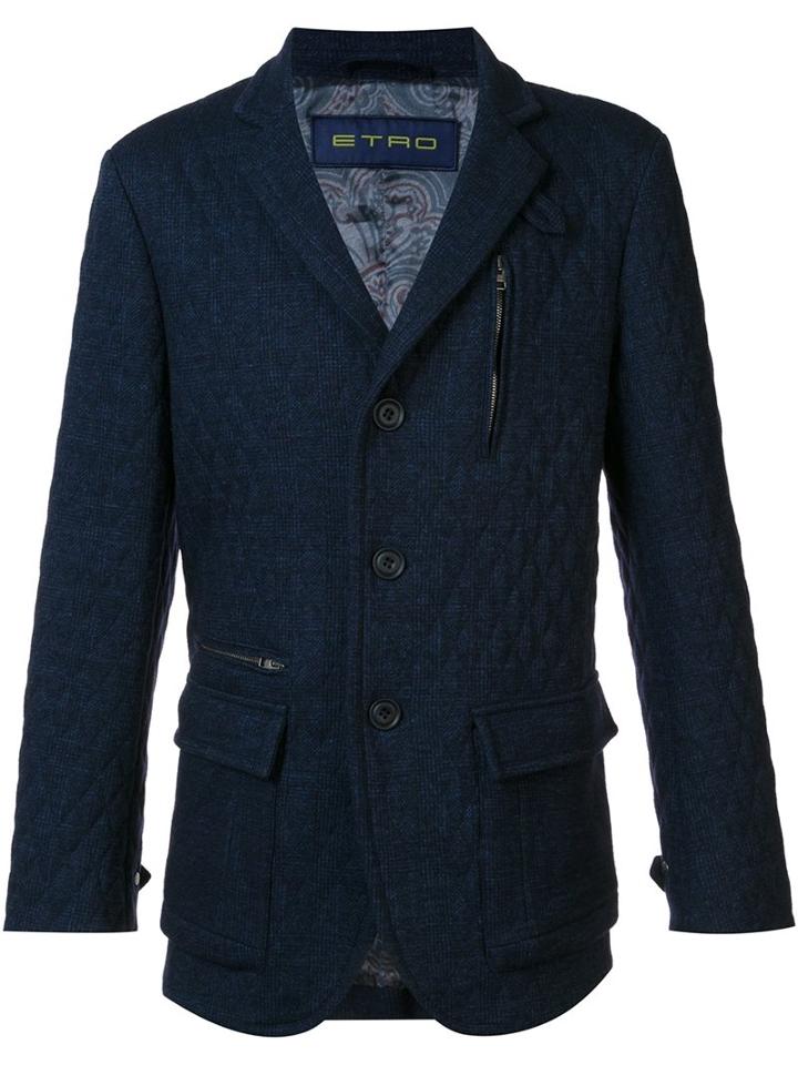 Etro Quilted Jacket, Men's, Size: Xxl, Blue, Cotton/polyamide/viscose/wool