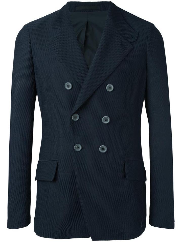 Giorgio Armani Double Breasted Jacket, Men's, Size: 54, Blue, Polyamide/spandex/elastane