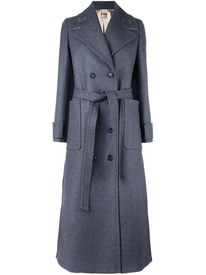 No21 Double Breasted Coat, Women's, Size: 38, Grey, Polyamide/acetate/viscose/wool