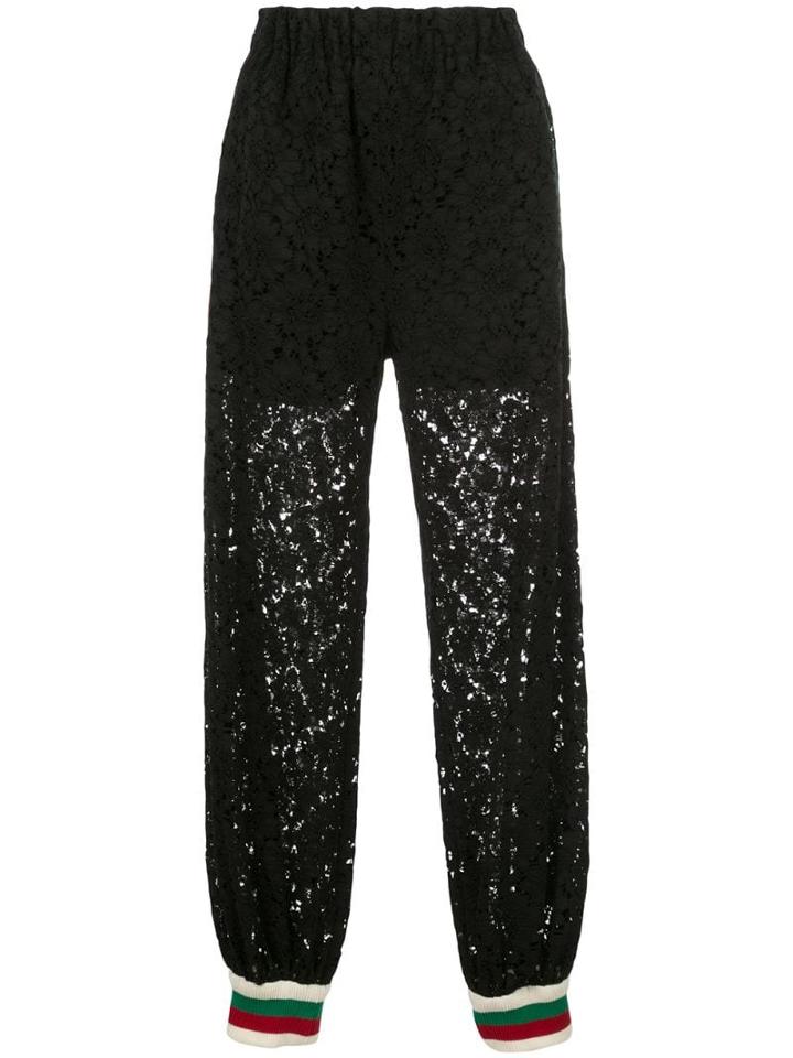 Gucci Rebrodé Flower Lace Track Pants - Black