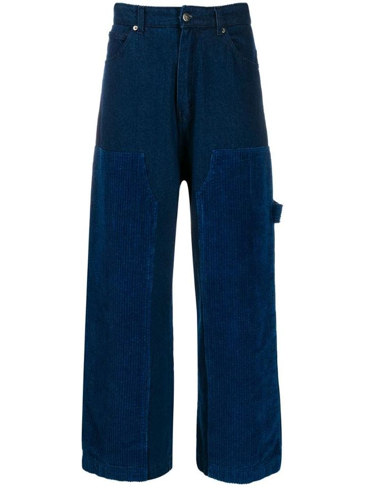 David Catalan Panelled Wide Leg Jeans - Blue