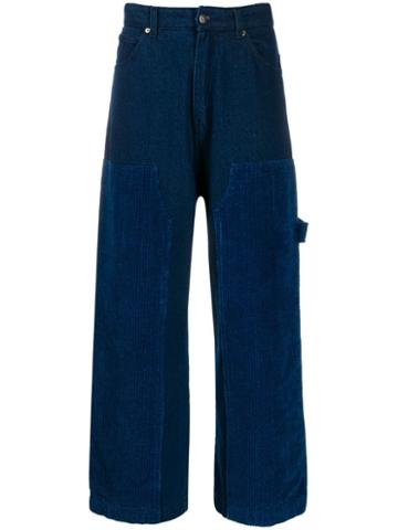 David Catalan Panelled Wide Leg Jeans - Blue