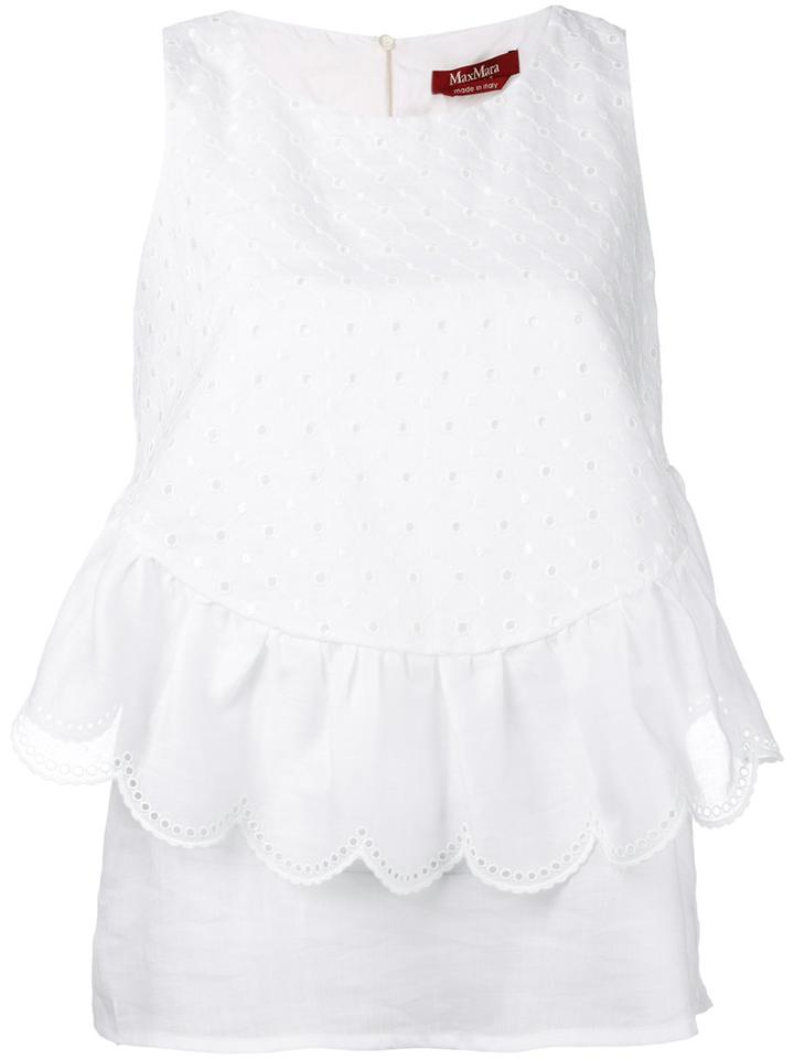 Max Mara Studio - Scalloped Ruffle Sleeveless Blouse - Women - Cotton - 42, White, Cotton