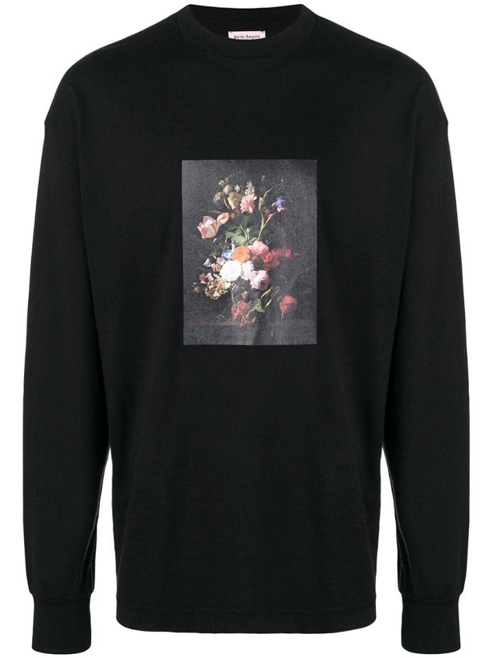 Palm Angels Floral Print Longsleeved T-shirt - Black