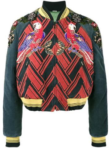 Gucci Embellished Parrot Bomber Jacket - Red