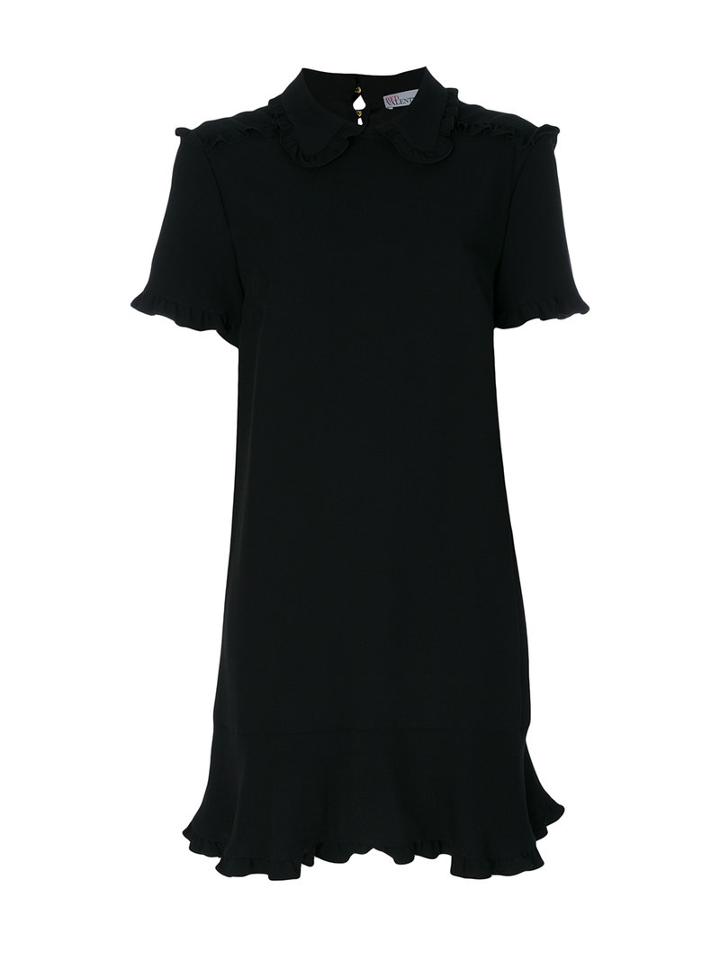 Red Valentino - Ruffled Detail Shift Dress - Women - Acetate/viscose - 44, Black, Acetate/viscose
