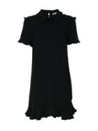 Red Valentino - Ruffled Detail Shift Dress - Women - Acetate/viscose - 44, Black, Acetate/viscose