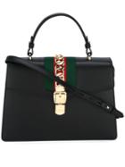 Gucci Sylvie Tote, Black, Leather/cotton/metal (other)