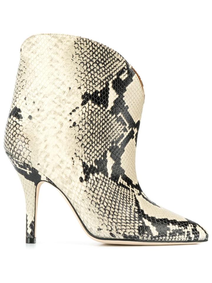 Paris Texas Snakeskin Print Ankle Boots - Black