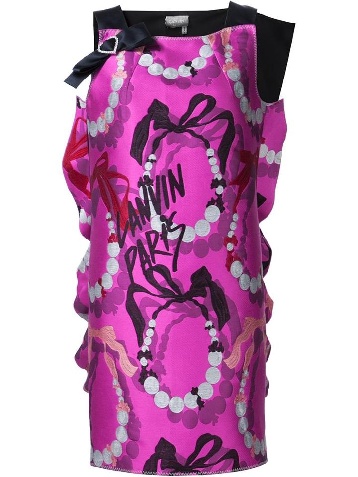 Lanvin Bow Detail Printed Dress, Women's, Size: 38, Pink/purple, Cotton/silk/polyamide