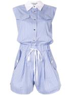 Comme Moi Striped Shirt Playsuit - Blue