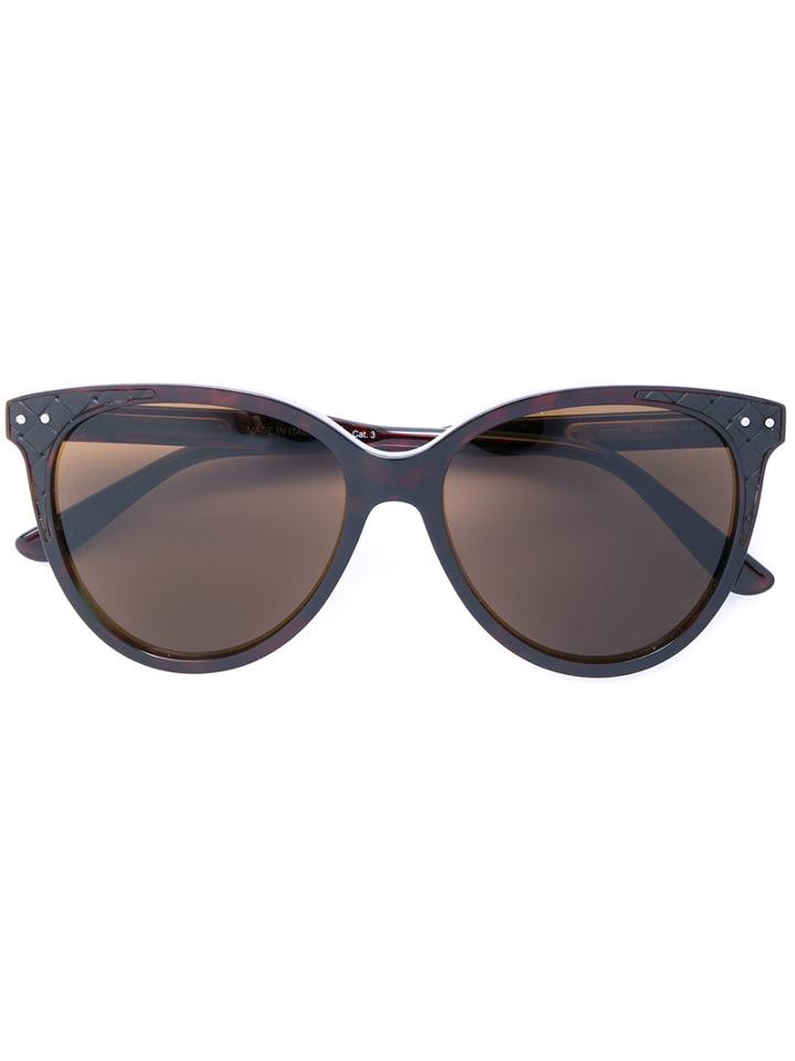 Bottega Veneta Eyewear - Round Frame Sunglasses - Women - Leather/acetate - 55, Brown, Leather/acetate