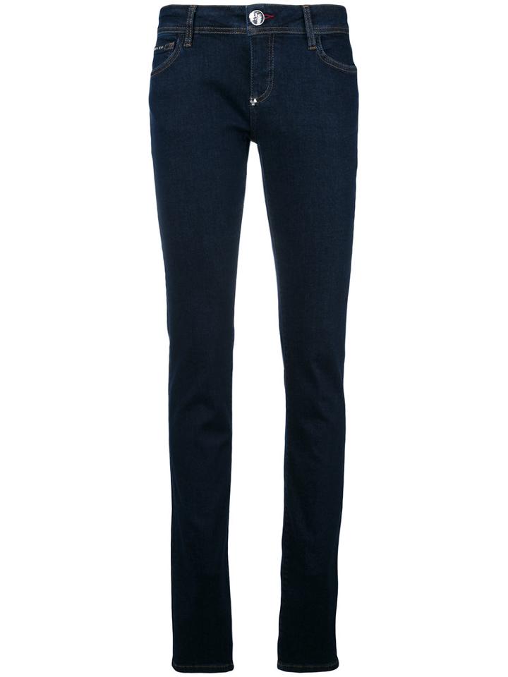 Philipp Plein - Embroidered Skinny Jeans - Women - Cotton/polyester/spandex/elastane - 28, Blue, Cotton/polyester/spandex/elastane