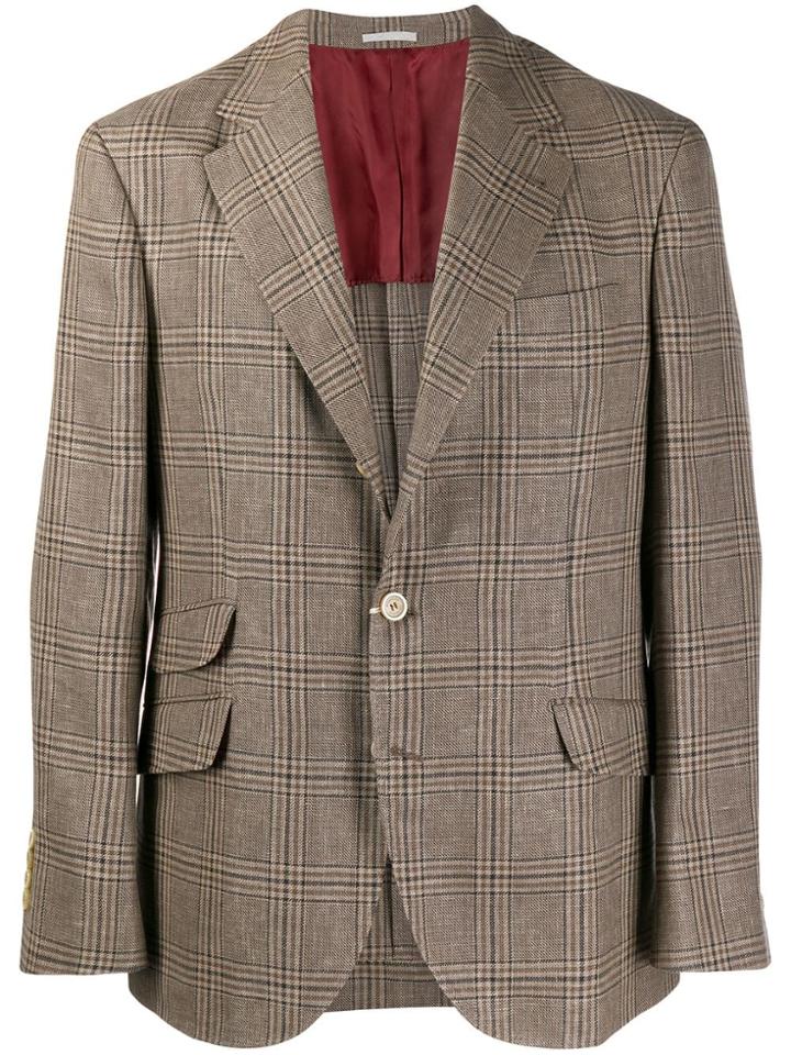 Brunello Cucinelli Plaid Blazer Jacket - Neutrals
