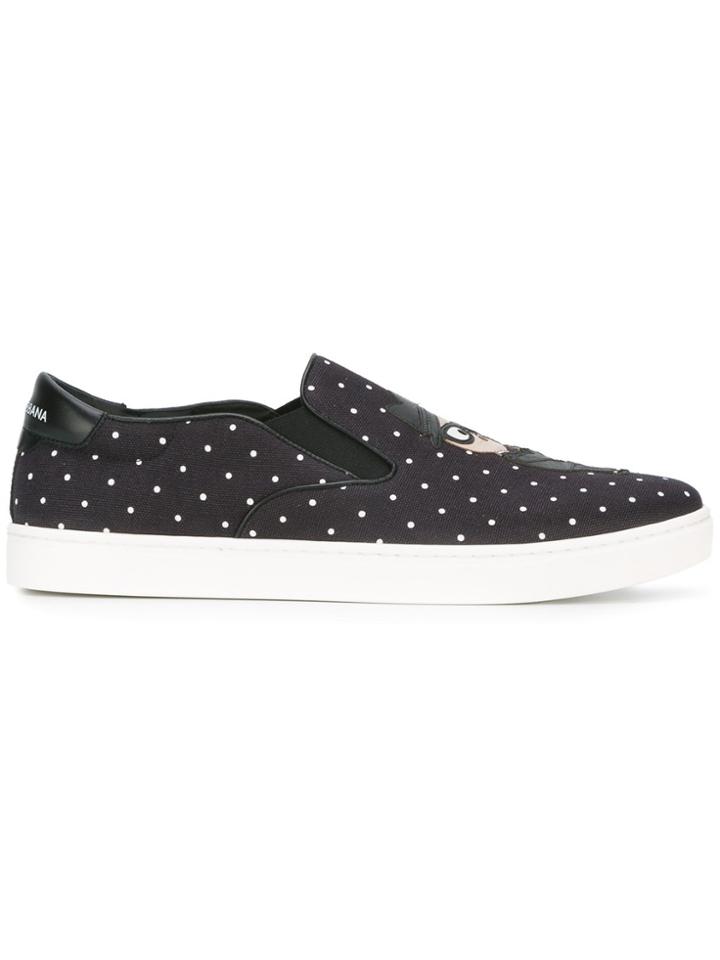 Dolce & Gabbana London Designer's Patch Slip-on Sneakers - Black