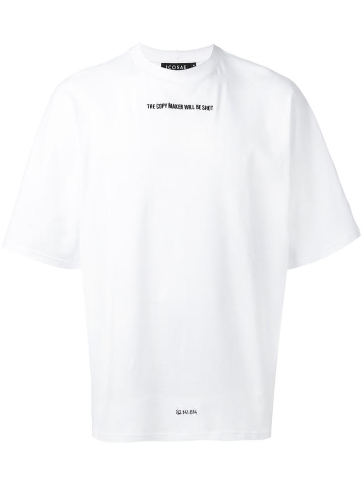 Icosae Embroidered Text T-shirt, Men's, Size: Medium, White, Cotton