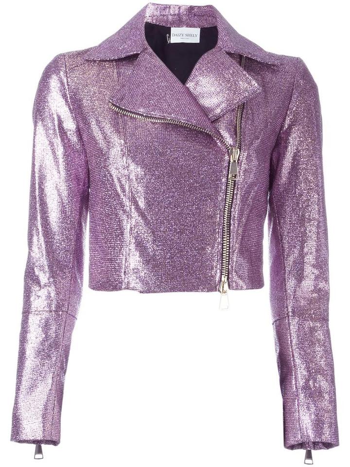 Daizy Shely Cropped Biker Jacket, Women's, Size: 40, Pink/purple, Cotton/other Fibers/acetate
