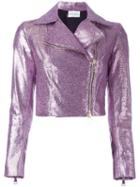 Daizy Shely Cropped Biker Jacket, Women's, Size: 40, Pink/purple, Cotton/other Fibers/acetate