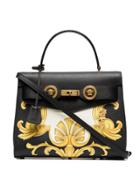 Versace Black, White And Yellow Barocco Print Icon Leather Bag