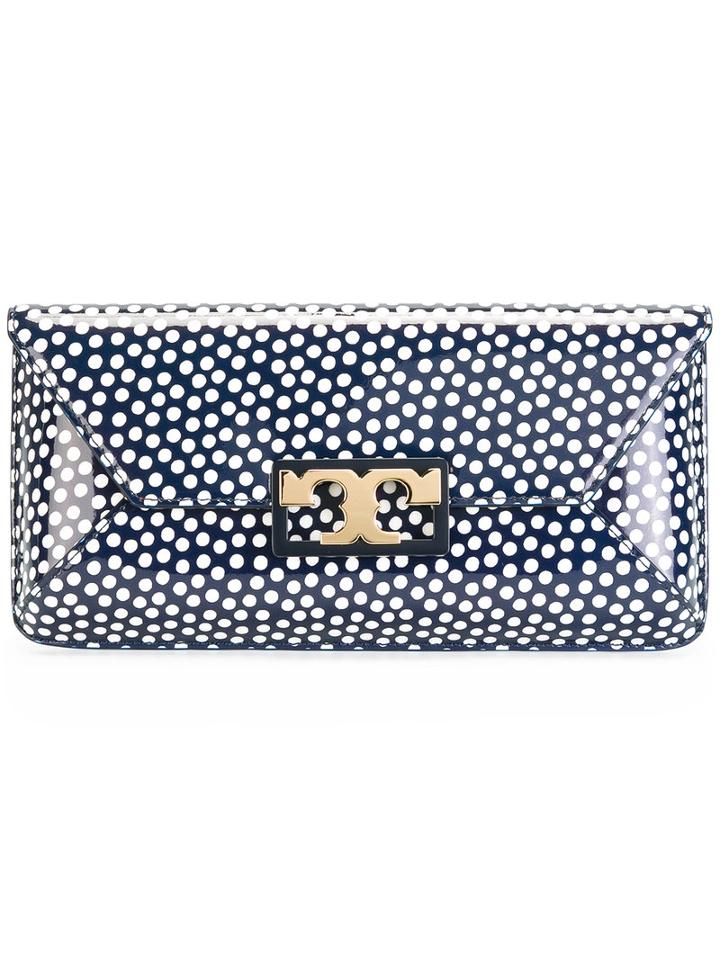 Tory Burch Logo Polka Dot Clutch, Women's, Blue, Leather