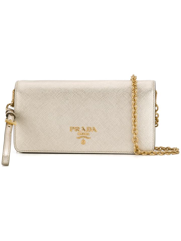 Prada Mini Saffiano Chain Wallet - Metallic