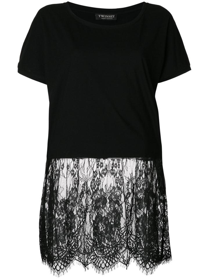 Twin-set Lace Hem T-shirt - Black