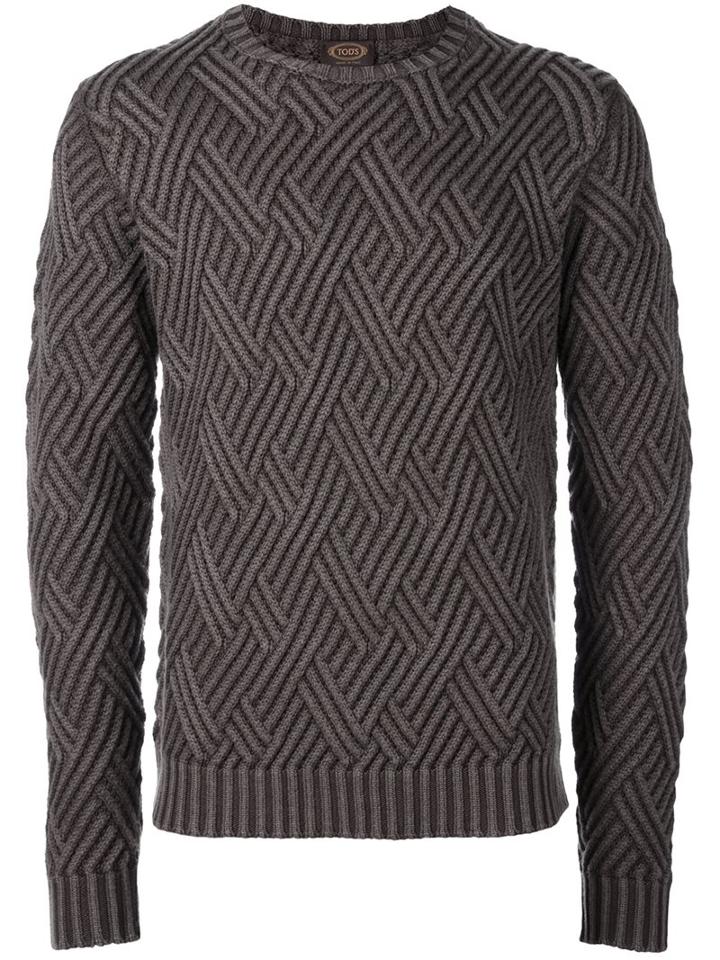 Tod's Diamond Knit Jumper, Men's, Size: Large, Brown, Merino