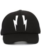 Neil Barrett Lightning Bolt Baseball Cap, Men's, Black, Viscose/cotton/leather