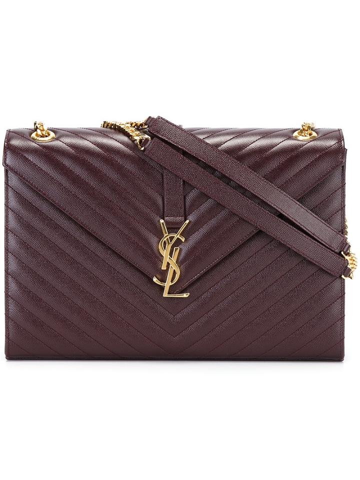 Saint Laurent Quilted Envelope Satchel, Women's, Red